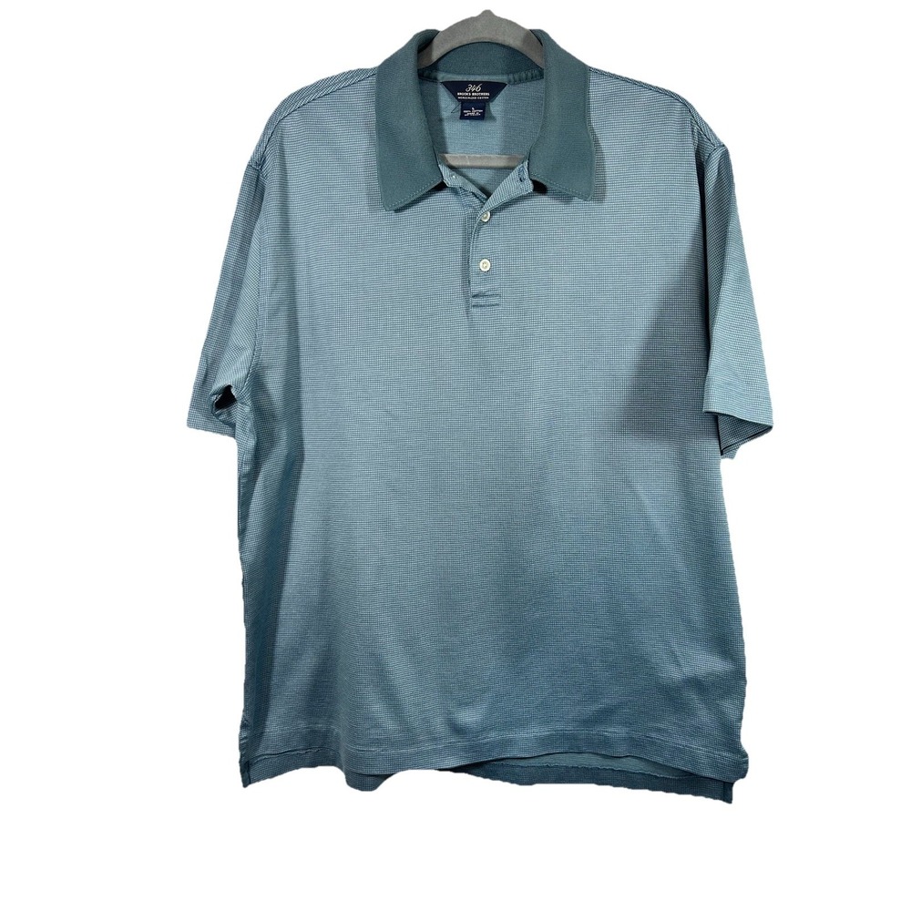 Brooks Brothers 346 Men's L Polo Shirt Blue Micro Check Mercerized Cotton Coast
